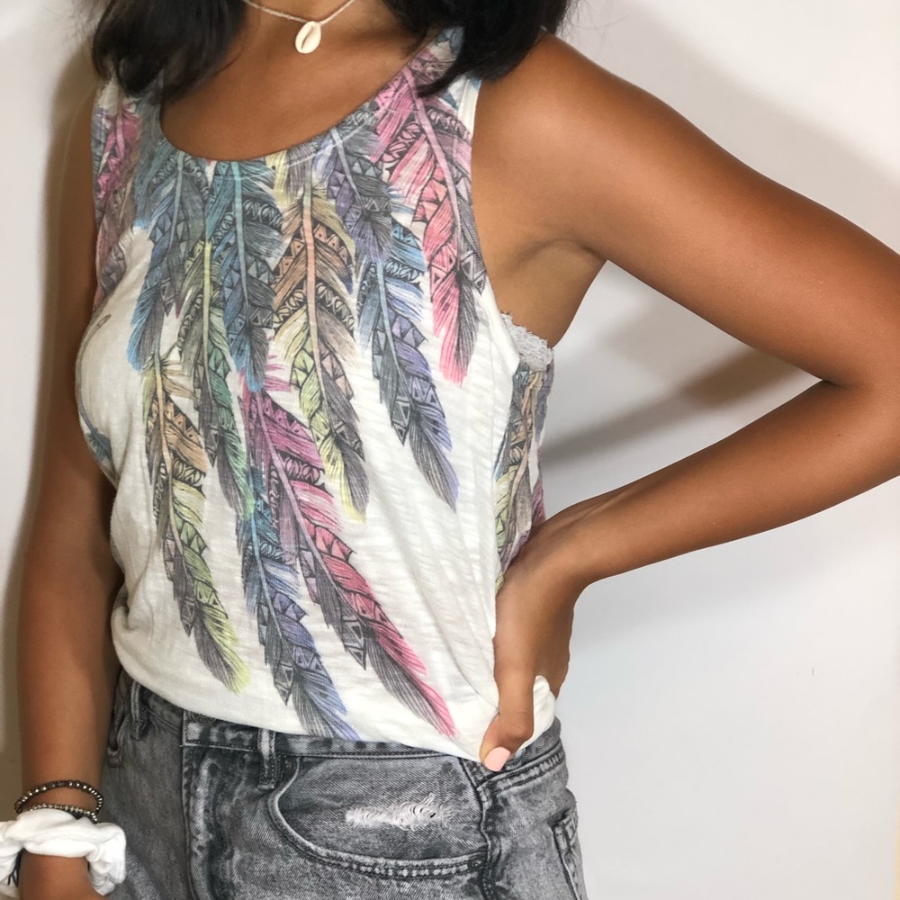 Forever 21 colorful feather design tank top